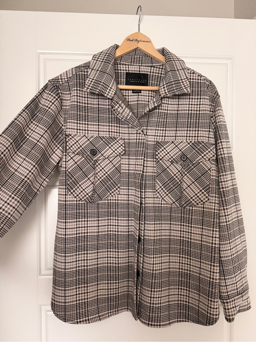 Evereve Sanctuary Plaid Shirt Jacket in Black, Cream and Brown